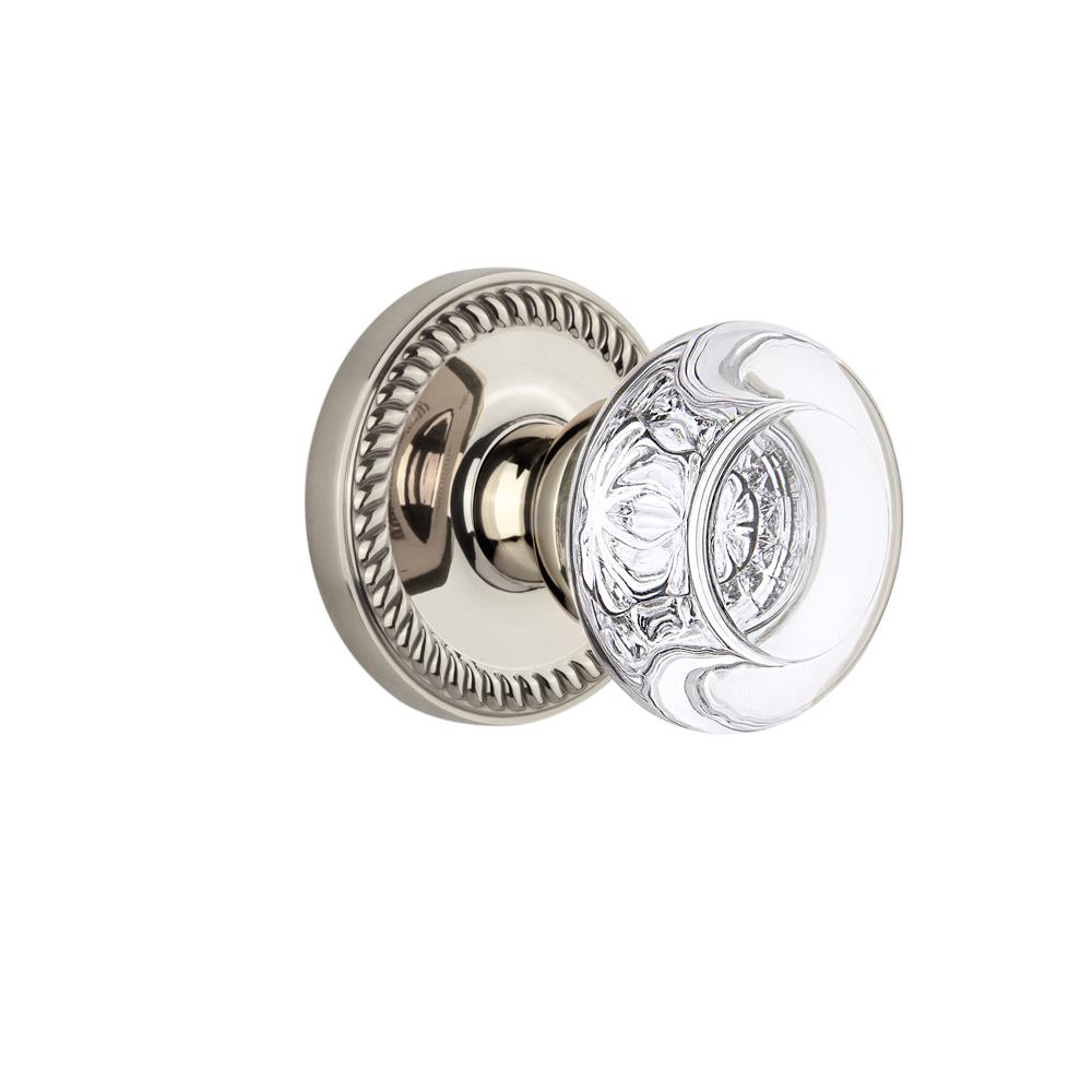 Grandeur by Nostalgic Warehouse NEWBOR Complete Passage Set Without Keyhole - Newport Rosette with Bordeaux Knob in Polished Nickel